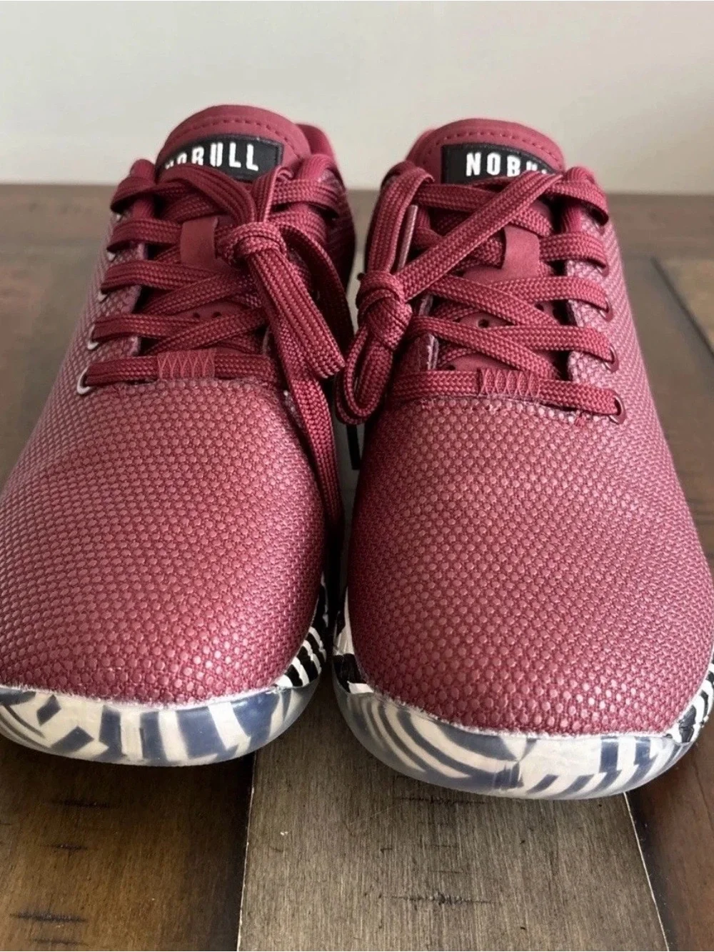NoBull CABERNET ZEBRA Trainer Low Top Men 7 WOMEN 8.5 Red Black White Shoes